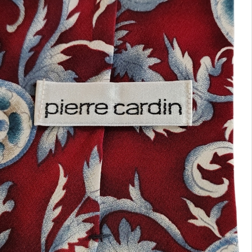 Vintage Pierre Cardin Silk Tie - Regal Red & Silver Baroque Pattern - Picture 5 of 6